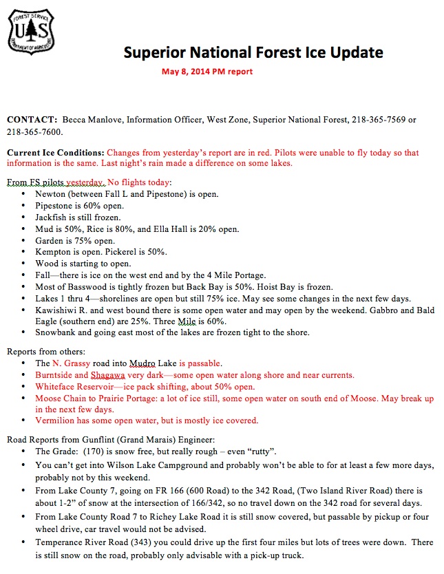 Updated Superior National Forest Ice Update